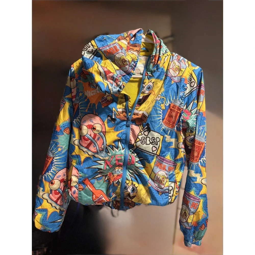 Nickelodeon SpongeBob SquarePants All-Over Print Windbreaker Jacket Y2K